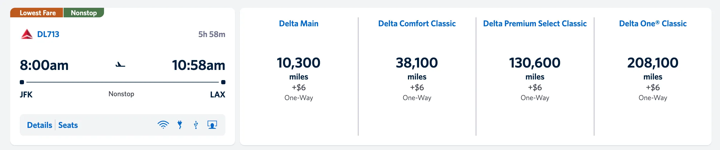 Note the business class offering for 208,100 SkyMiles