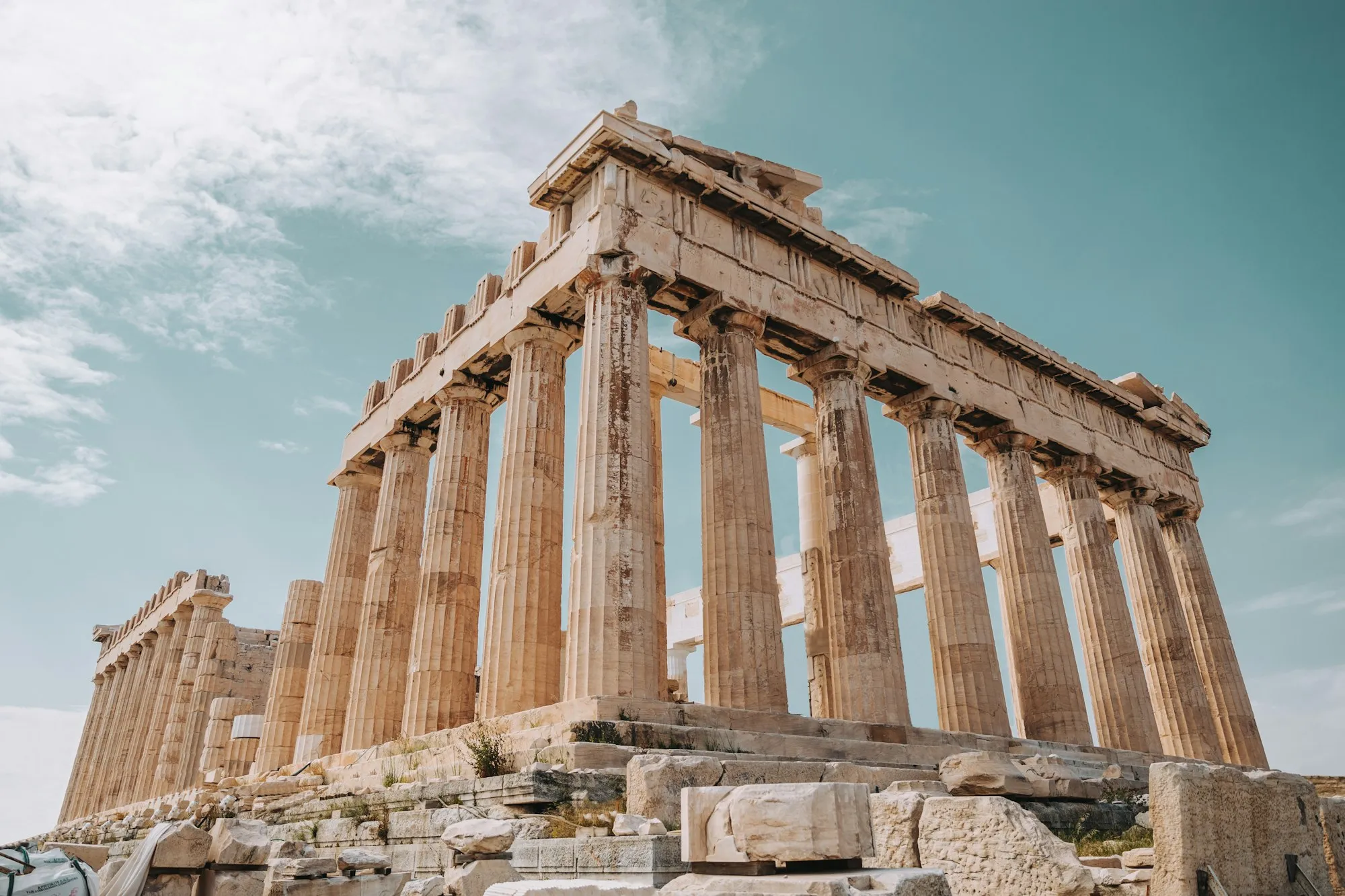 The Parthenon on the Acropolis in Athens against a blue sky